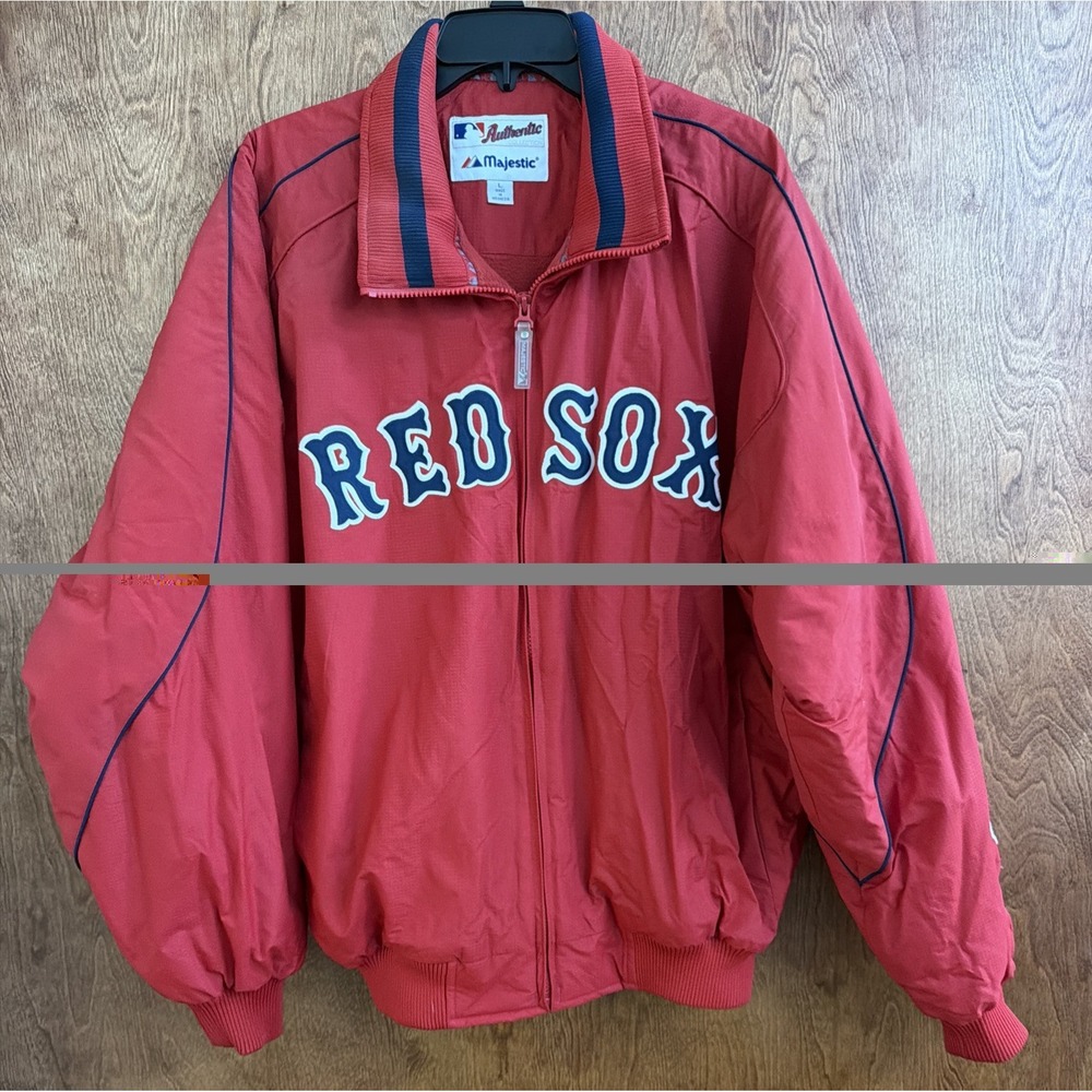 Boston Red Sox Dugout Jacket Fleece Lined Majestic Adult L Vintage 90s Preowned